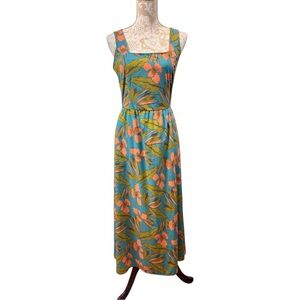 Toad&Co Size Small Sunkissed Midi Dress Aqua Floral Tropical Vacation Resort